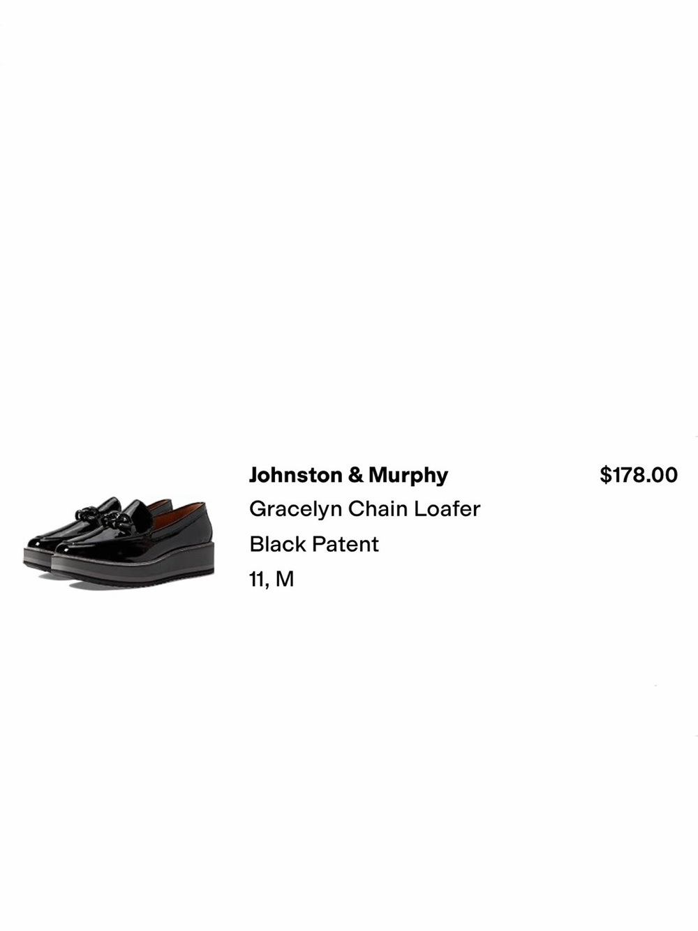 Johnston & Murphy Gracelyn Chain Black Patent Platform Loafers Size 11